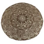 Rug Oriental Bohemain woven hemp with golden lotus flower print ø120cm