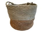 Basket jute braided pale aqua with handles ø 40 hg 35 cm