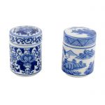 Porcelain pot spices Blue/White set/2 hg 7,5 cm