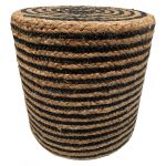 Pouf braided jute black with stripes round ø40hg35cm concentric