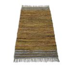 Rug handwoven of recycled cognac brown leather and jute 80x140cm