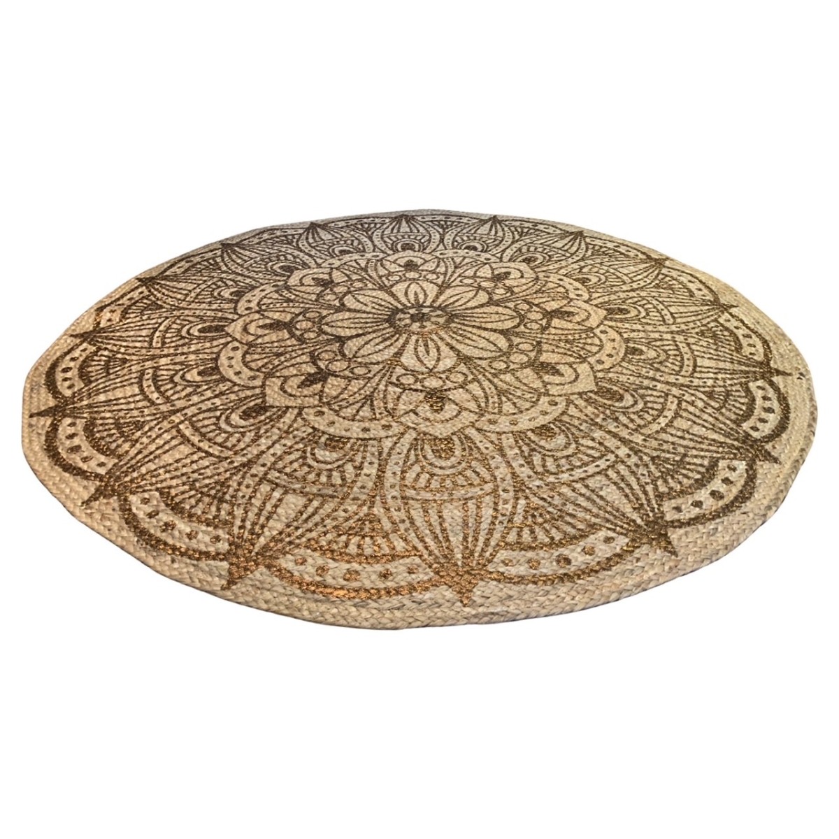 Vloerkleed jute gevlochten rond ø 150cm print koper Mandala lotus